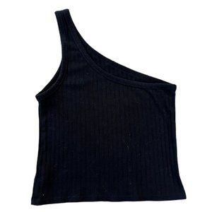 American Eagle Black Ribbed One-shoulder Tank